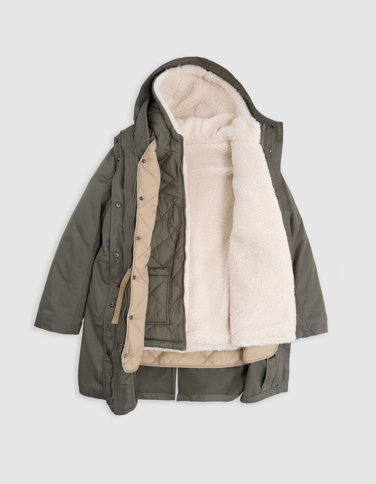 Parka 4-en-1 kaki, doudoune réversible et gilet fille-3 Parka 4-en-1 kaki, doudoune réversible et gilet fille-3