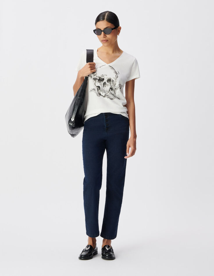 Wit V-hals T-shirt biologisch katoen visuele schedel Dames-1