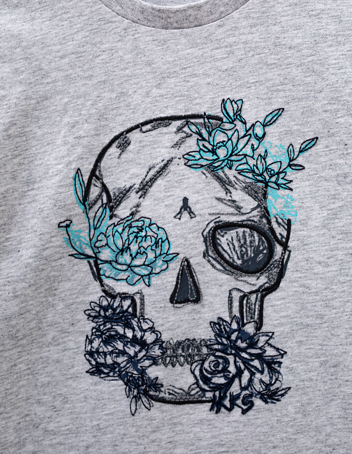 Boys’ light grey embroidered skull T-shirt - IKKS