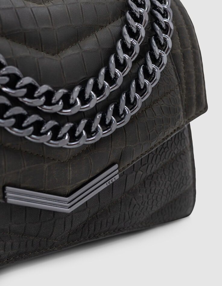 THE 1. ANIMALS khaki Leder mit Krokodilprägung M Damen-2