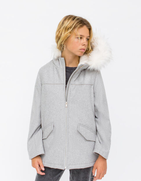Abrigo gris piel sintética estilo chaquetón niña