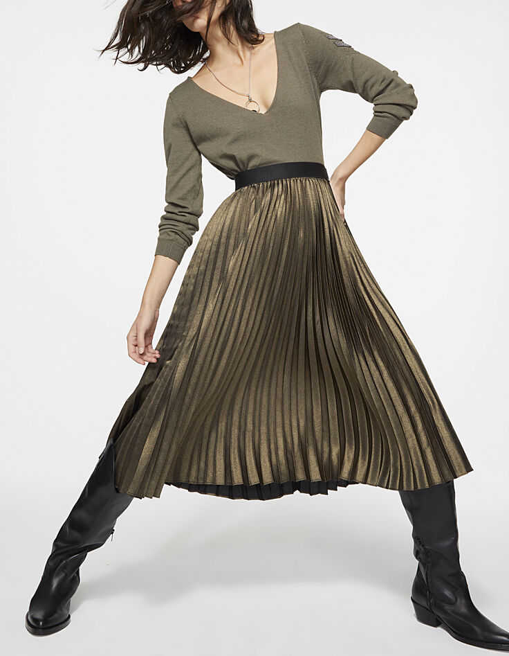 Midi-Damenplisseerock mit Metallic-Finish-6