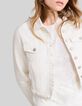 Cremefarbene Jeansjacke für Damen mit Zopfmuster-6