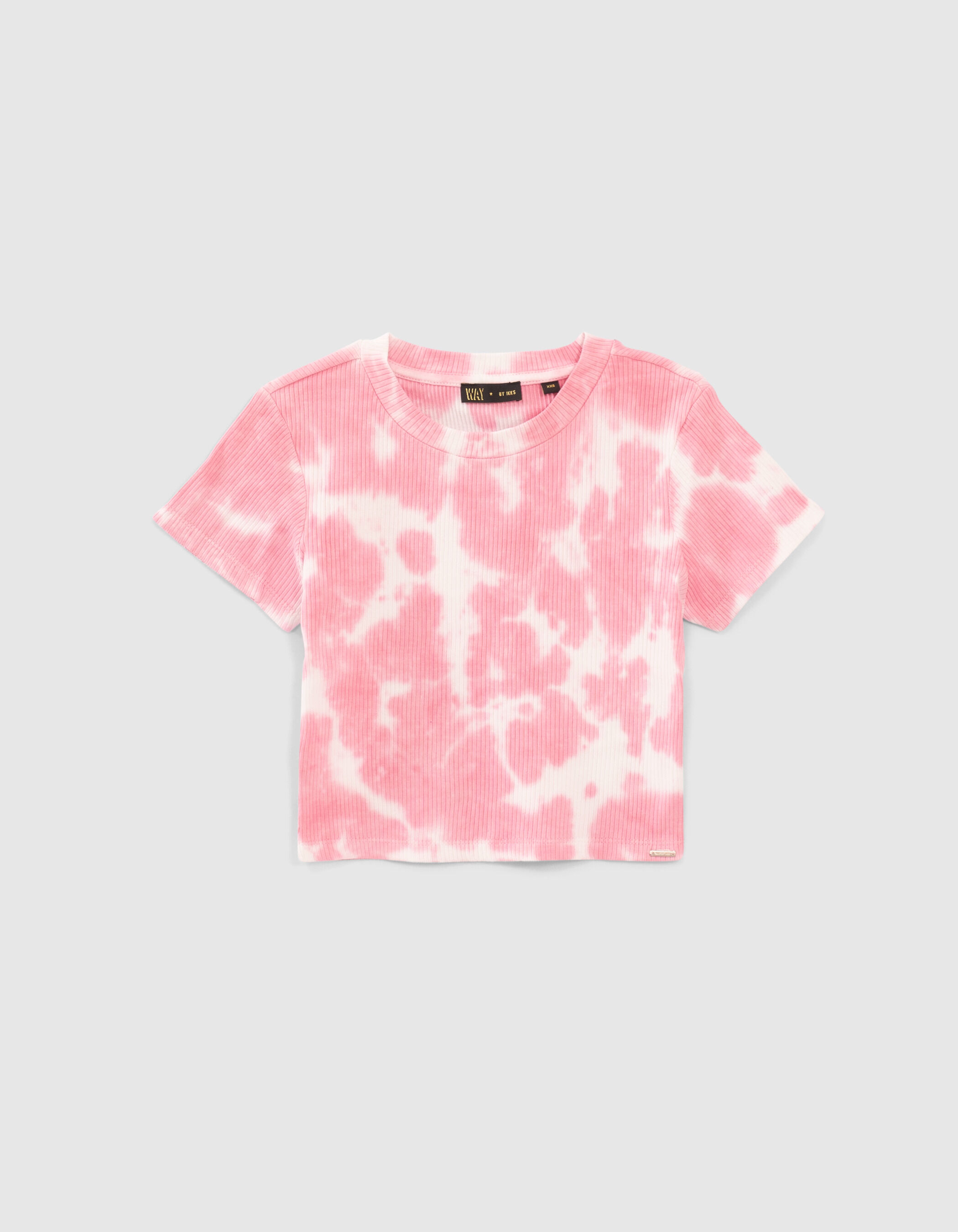Roze geribd T shirt tie and dye motief meisjes
