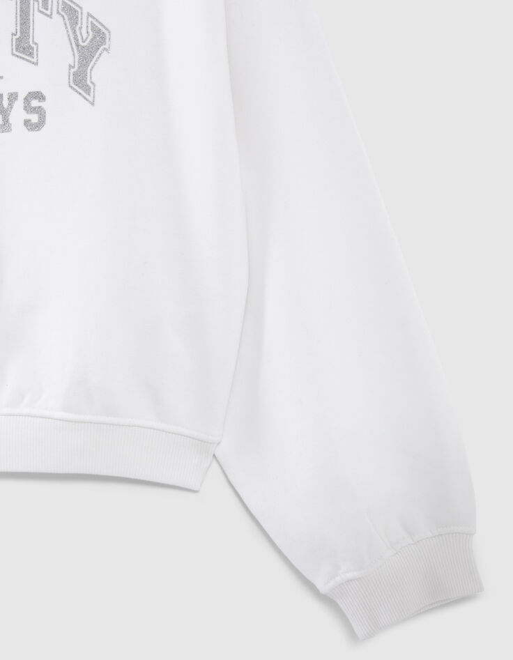 Girls' off-white sweatshirt with silver glitter slogan-4