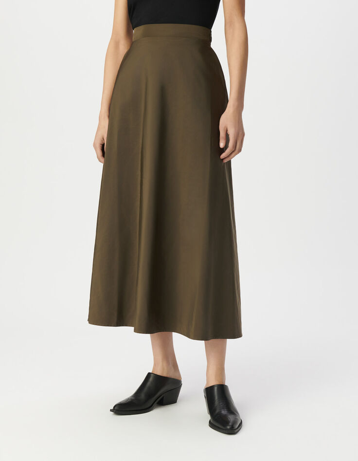 Falda larga caqui tafet&aacute;n mujer-2