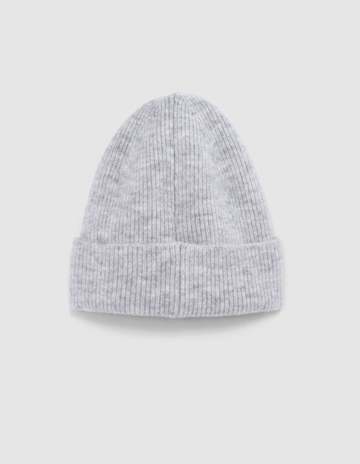 Gorro de punto gris para mujer estampado chevron bordado-2