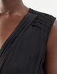 Vestido largo satén negro pliegues mujer-5