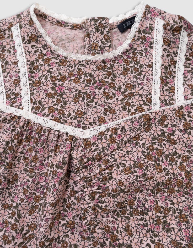 Blouse rose imprimé fleurs d'automne fille-5