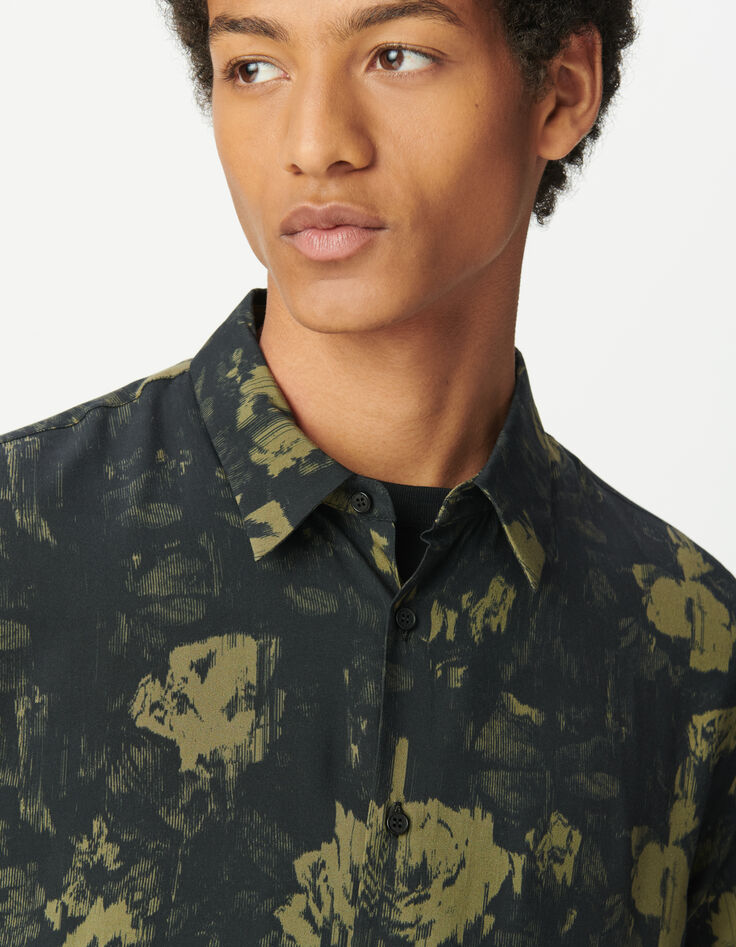Braunes Regular-Herrenhemd Rosen-Print Pixel-4