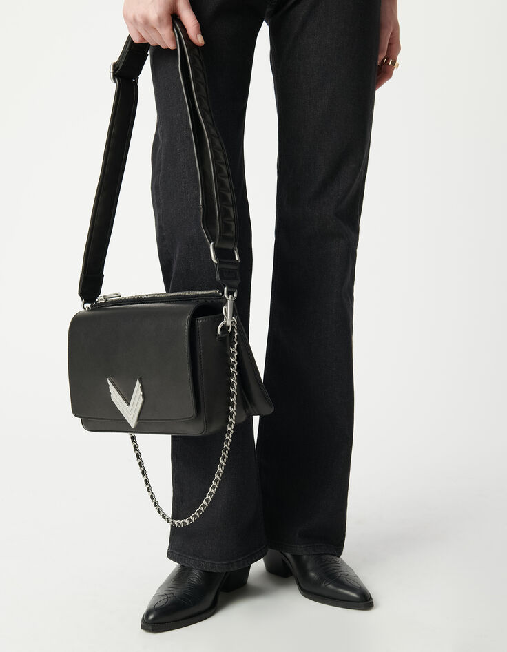 De 111 Romy tas in zwart Chrome Free lamsleer dames-9