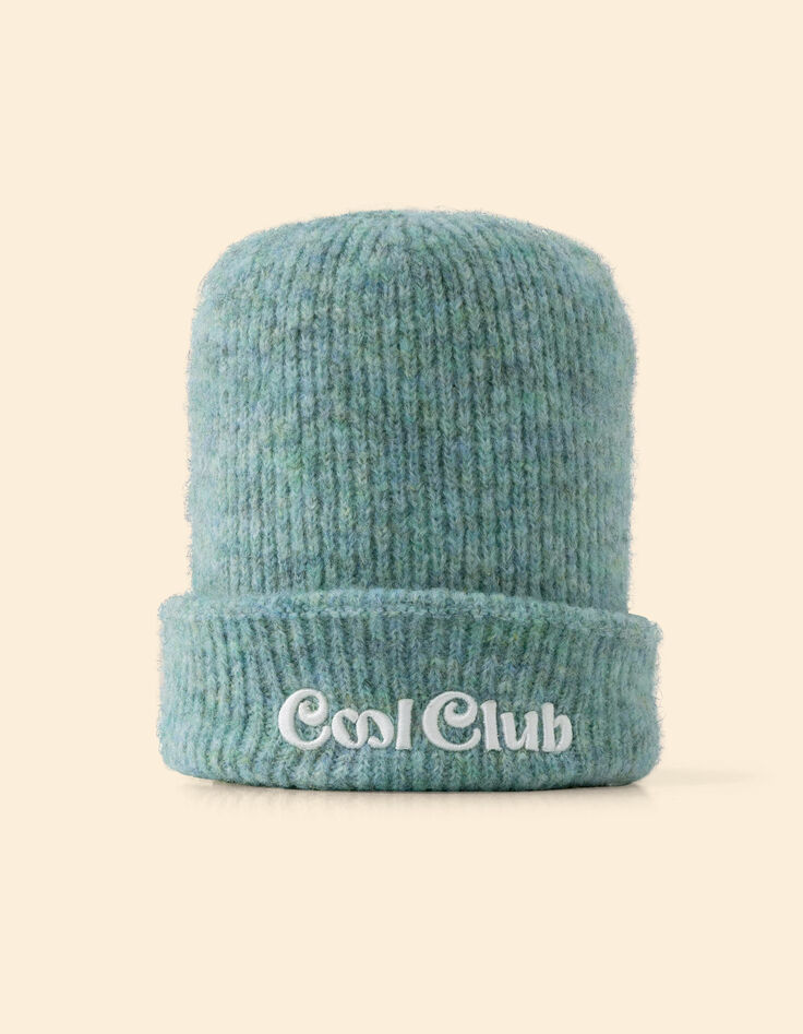 Bonnet vert tricot c&ocirc;tel&eacute; broderie I.Code-2