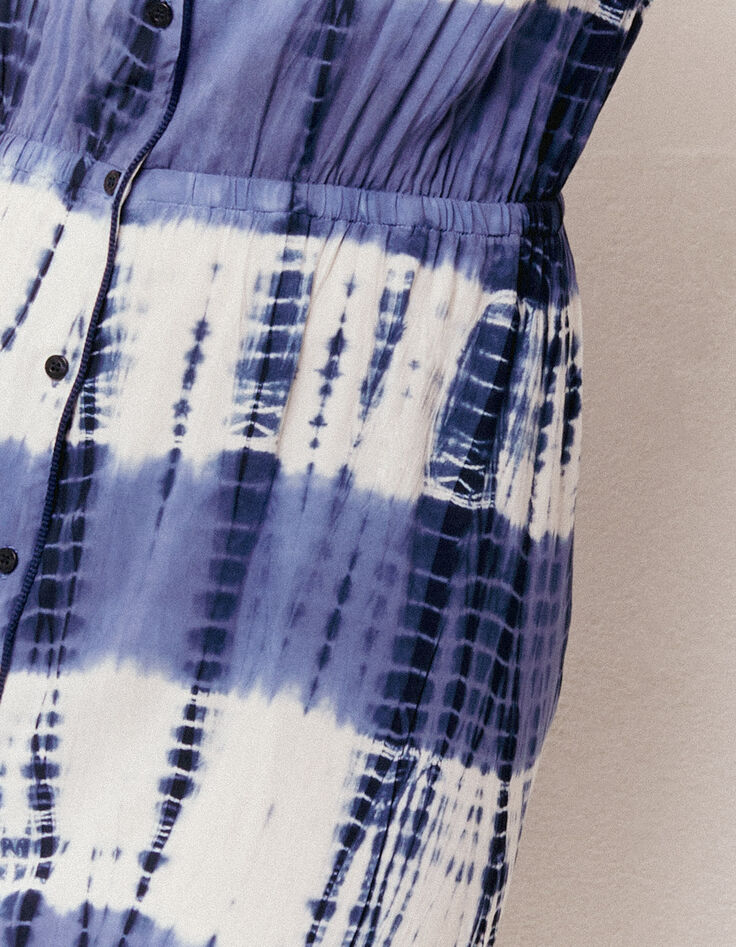 Damenkleid mit Knöpfen vorne und blau-weißem Tie-Dye-5