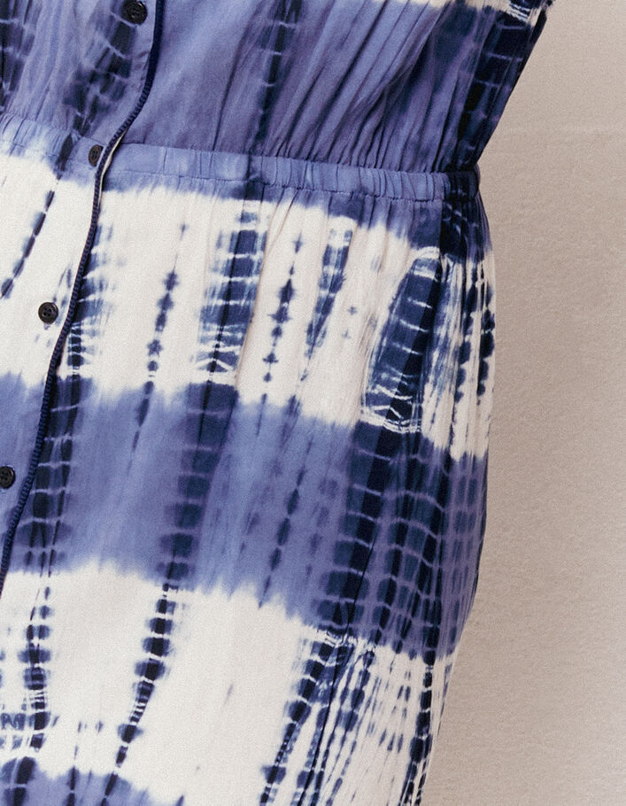 Women’s blue and white tie-dye front-buttoned long dress - IKKS