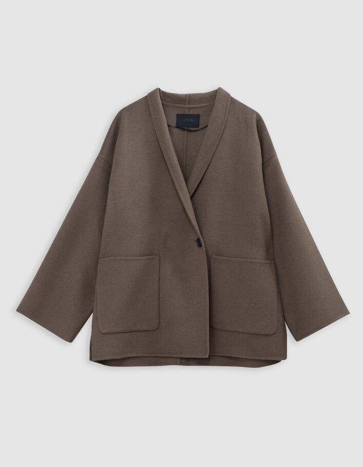 Manteau kaki double face écharpe à franges Femme