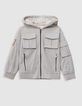 Blouson gris à capuche multipoches nylon garçon-3