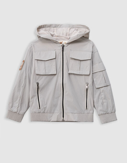 Blouson gris à capuche multipoches nylon garçon - IKKS