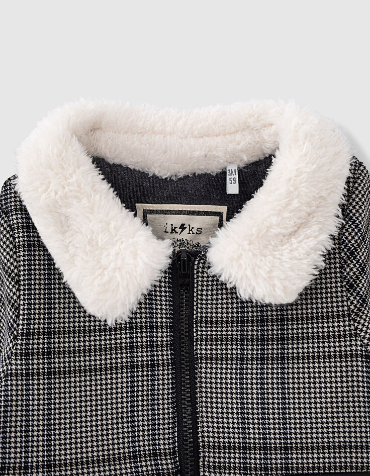 Manteau noir motif prince-de-galles brodé dos bébé fille-3