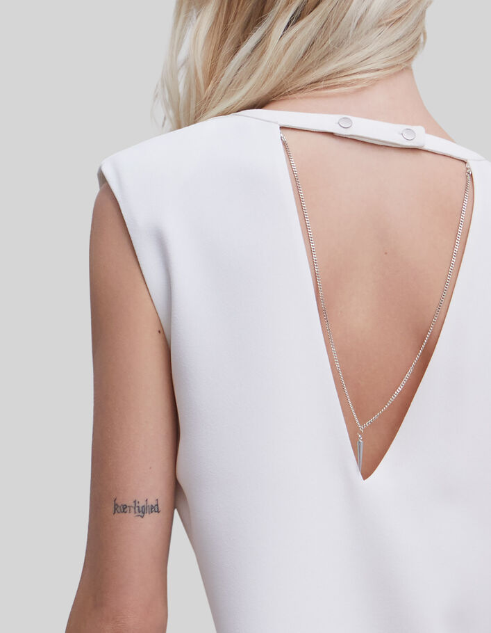 Robe IKKS Blanche Motif Triangles - Taille 36 (S) - Occasion Très Bon état - Sans Manches, Longueur Genou