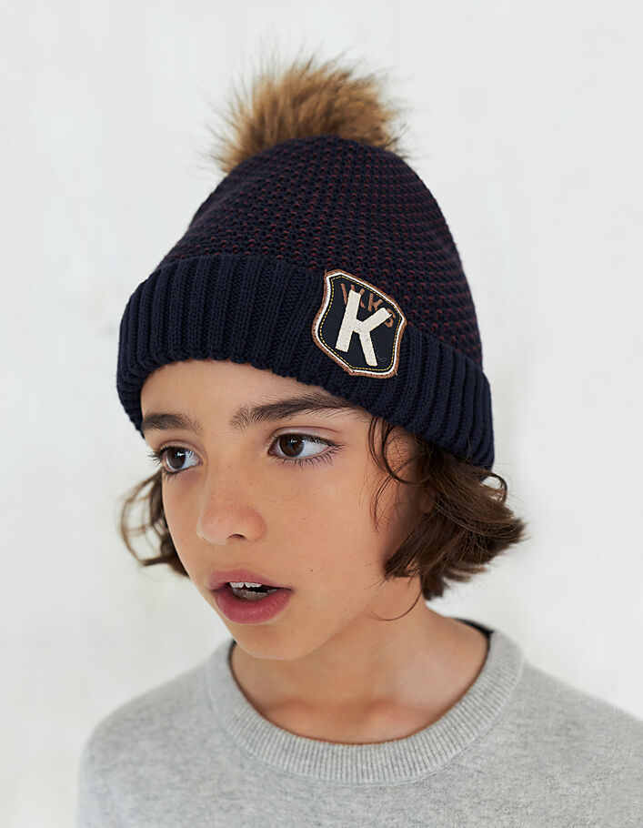 Bonnet gris tricot jacquard message garçon