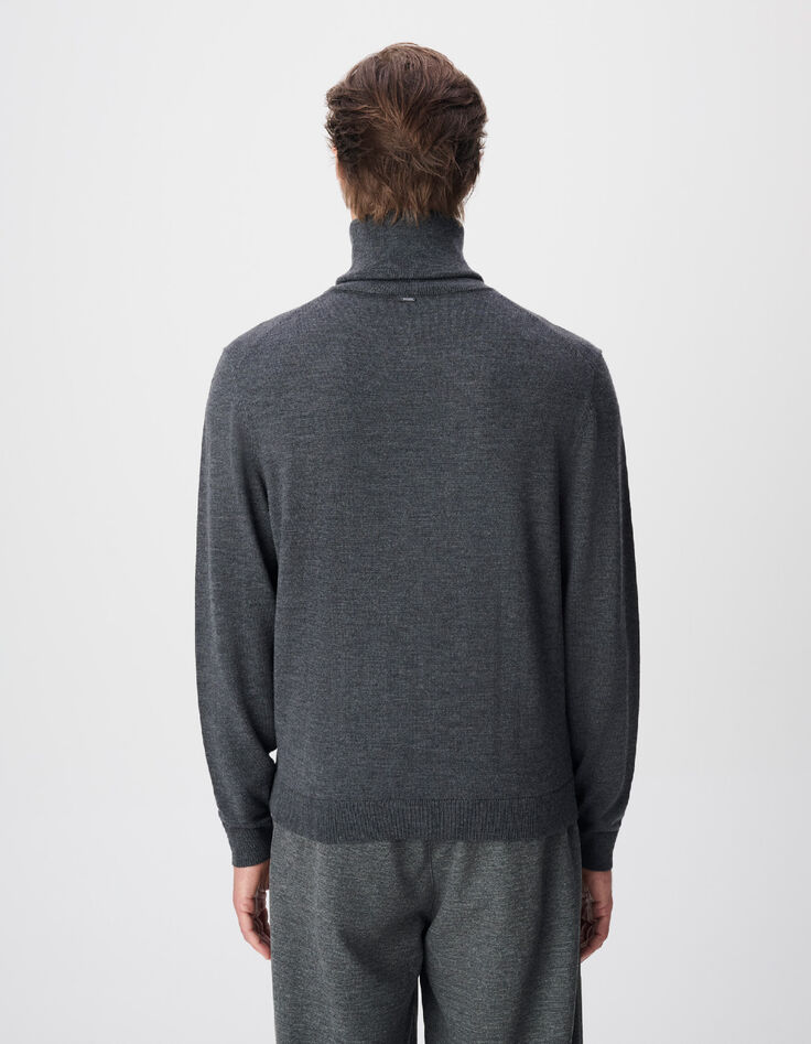 Jersey gris cuello alto 100 % lana para hombre-3