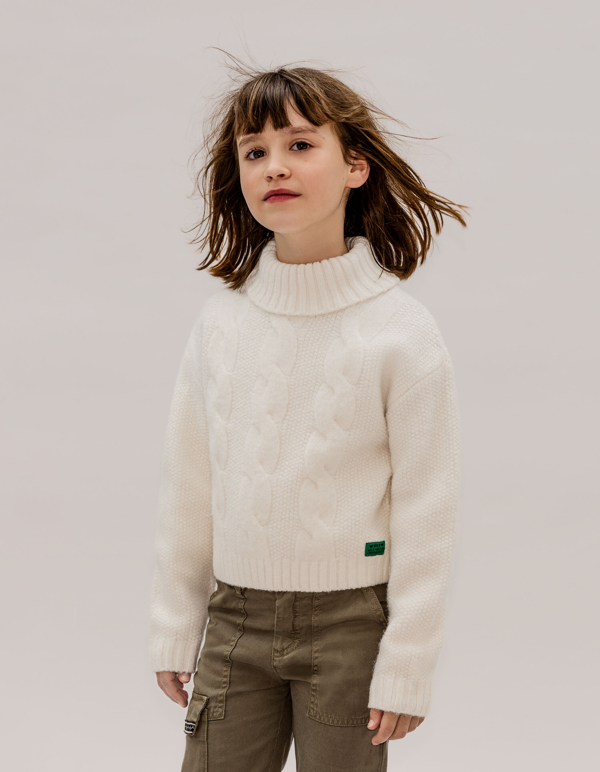 Girl s ecru turtleneck knit sweater IKKS