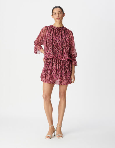 Robe courte bordeaux imprim&eacute; ikat Femme - IKKS