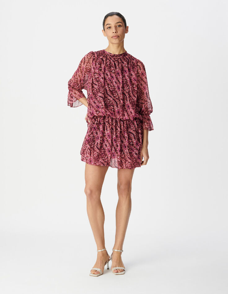Robe courte bordeaux imprim&eacute; ikat Femme-1
