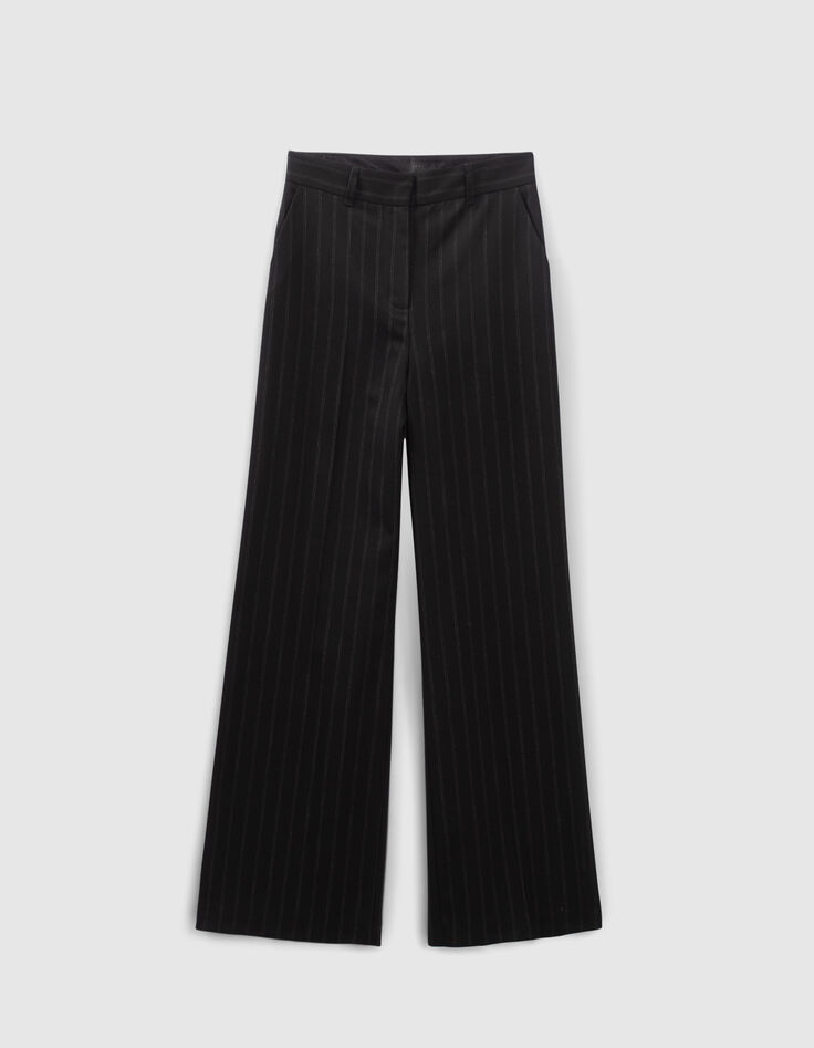 Women’s black high-waist wide-leg pinstripe trousers-5