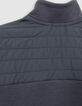Boy's grey mixed-fabric cardigan with nylon quilted back-6