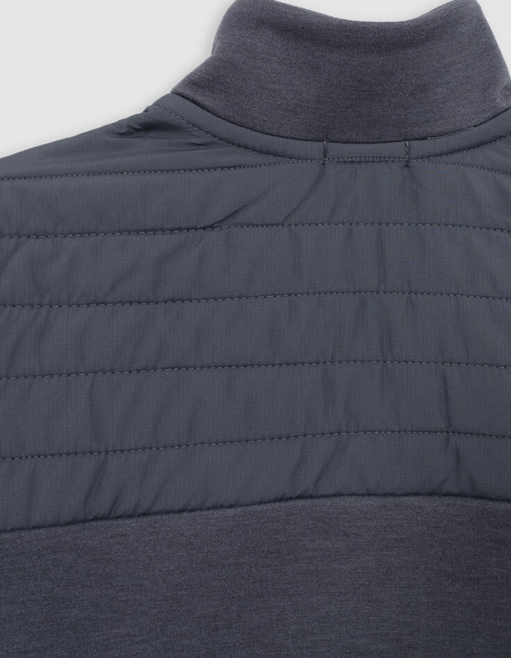 Boy's grey mixed-fabric cardigan with nylon quilted back-6