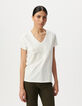Weißes Damen-T-Shirt Biowolle Schriftzug Stick-Buchstaben-2