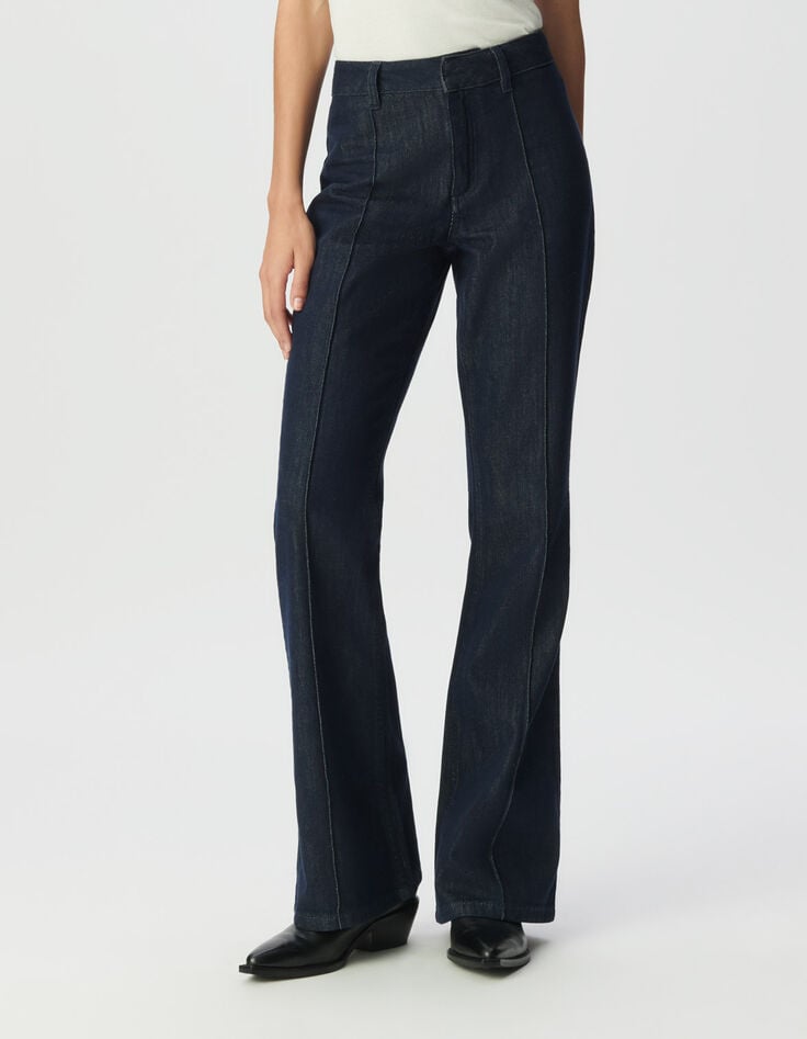 Jean flare brut taille haute plis cousus devant Femme-4 Jean flare brut taille haute plis cousus devant Femme-4