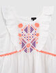 Robe blanc cassé broderies ethniques fluo fille-2