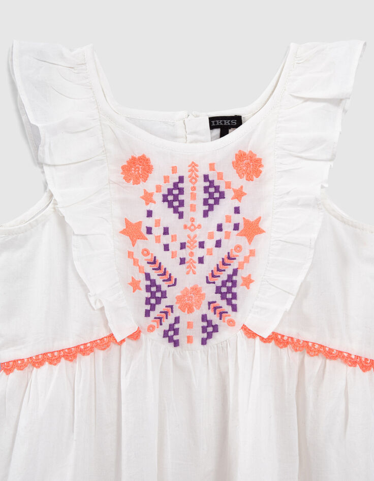 Robe blanc cassé broderies ethniques fluo fille-2