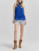 Women’s cobalt recycled pleated top with American armholes-1