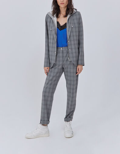 Veste tailleur carreaux avec parementure à capuche Femme - IKKS
