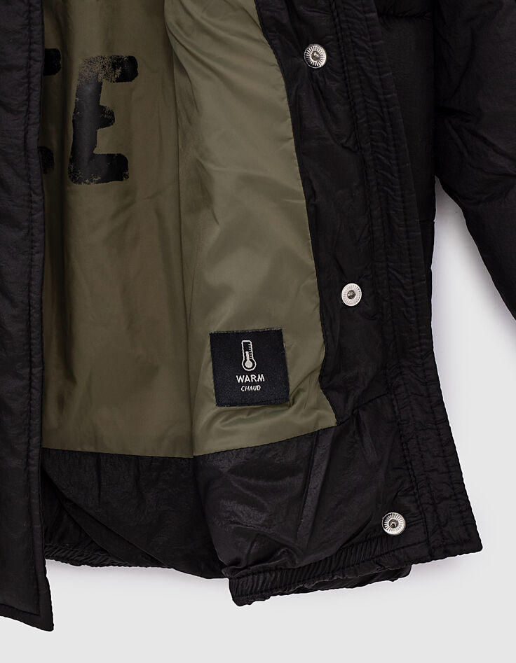 Parka noire bi mati&egrave;re &agrave; capuche fille-4