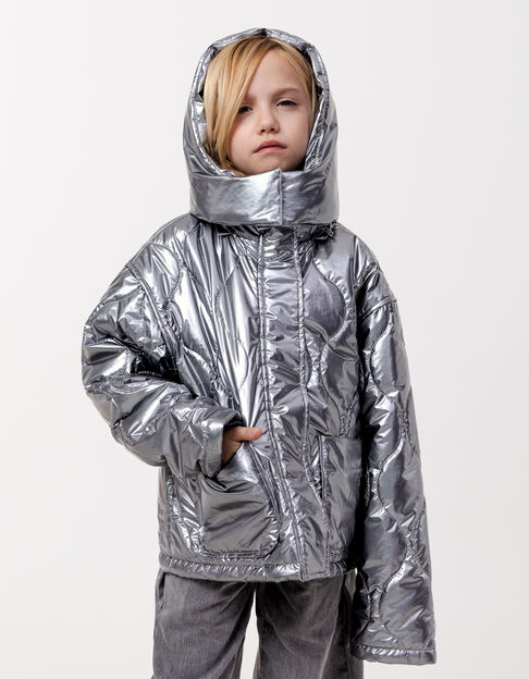 Plumas gris nailon metalizado capucha extraíble niña - IKKS