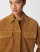 Women's oversized camel leather velour jacket-4