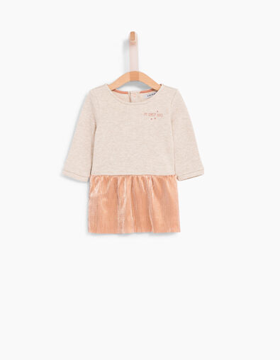 Robe bi-matière beige avec jupe bébé fille - IKKS