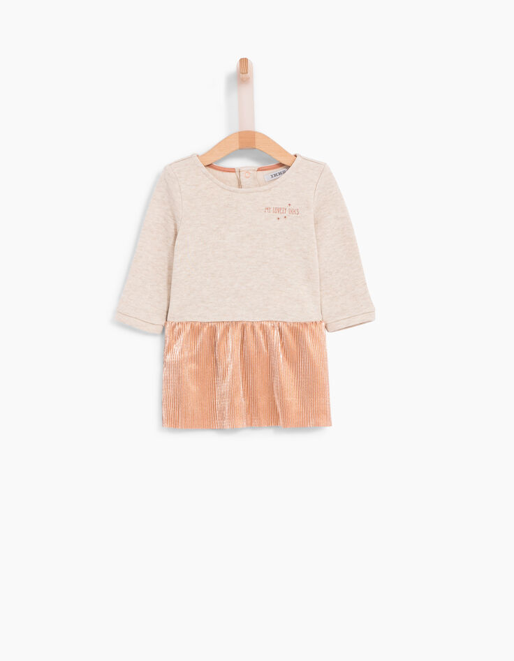 Robe bi-matière beige avec jupe bébé fille-1 Robe bi-matière beige avec jupe bébé fille-1