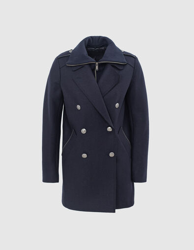 Abrigo de lana reciclada azul marino para mujer - IKKS