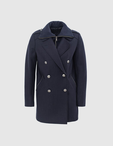 Women’s navy blue recycled wool coat - IKKS