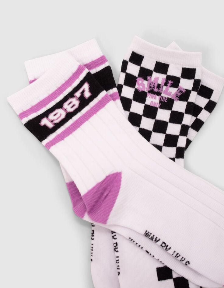 Girls’ black/white/pink socks-3 Girls’ black/white/pink socks-3