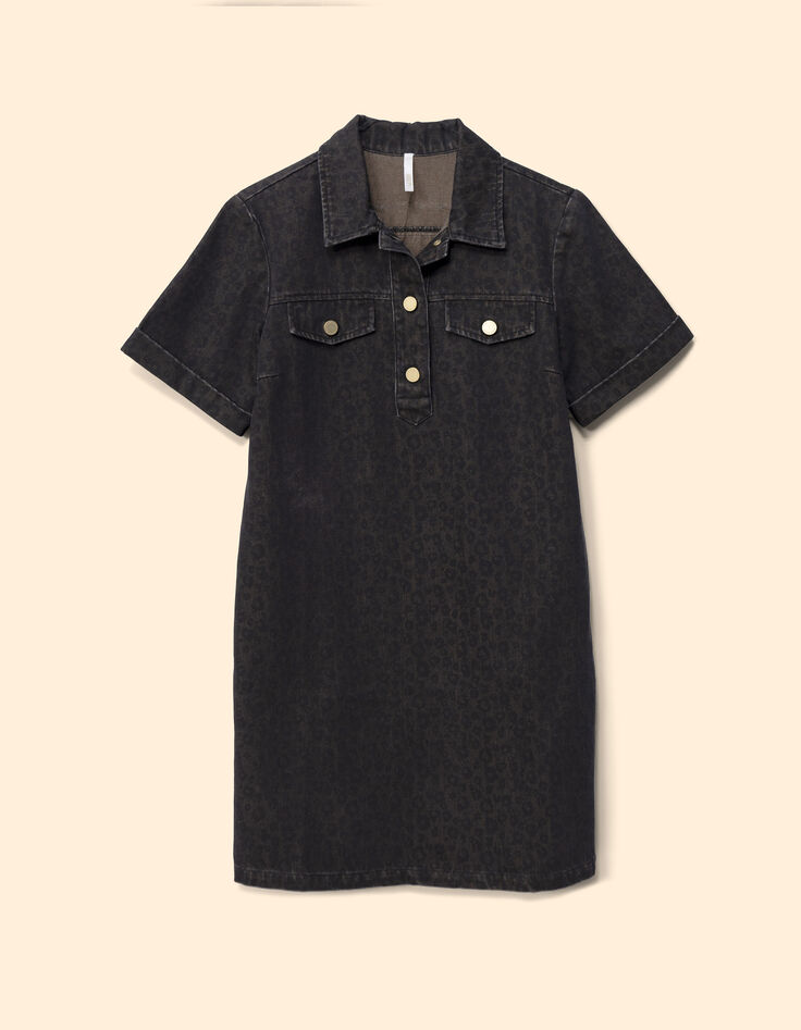 Robe en jean marron imprim&eacute; l&eacute;opard I.Code-7