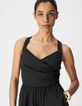 Robe chic &agrave; bretelles noire en taffetas Femme-3