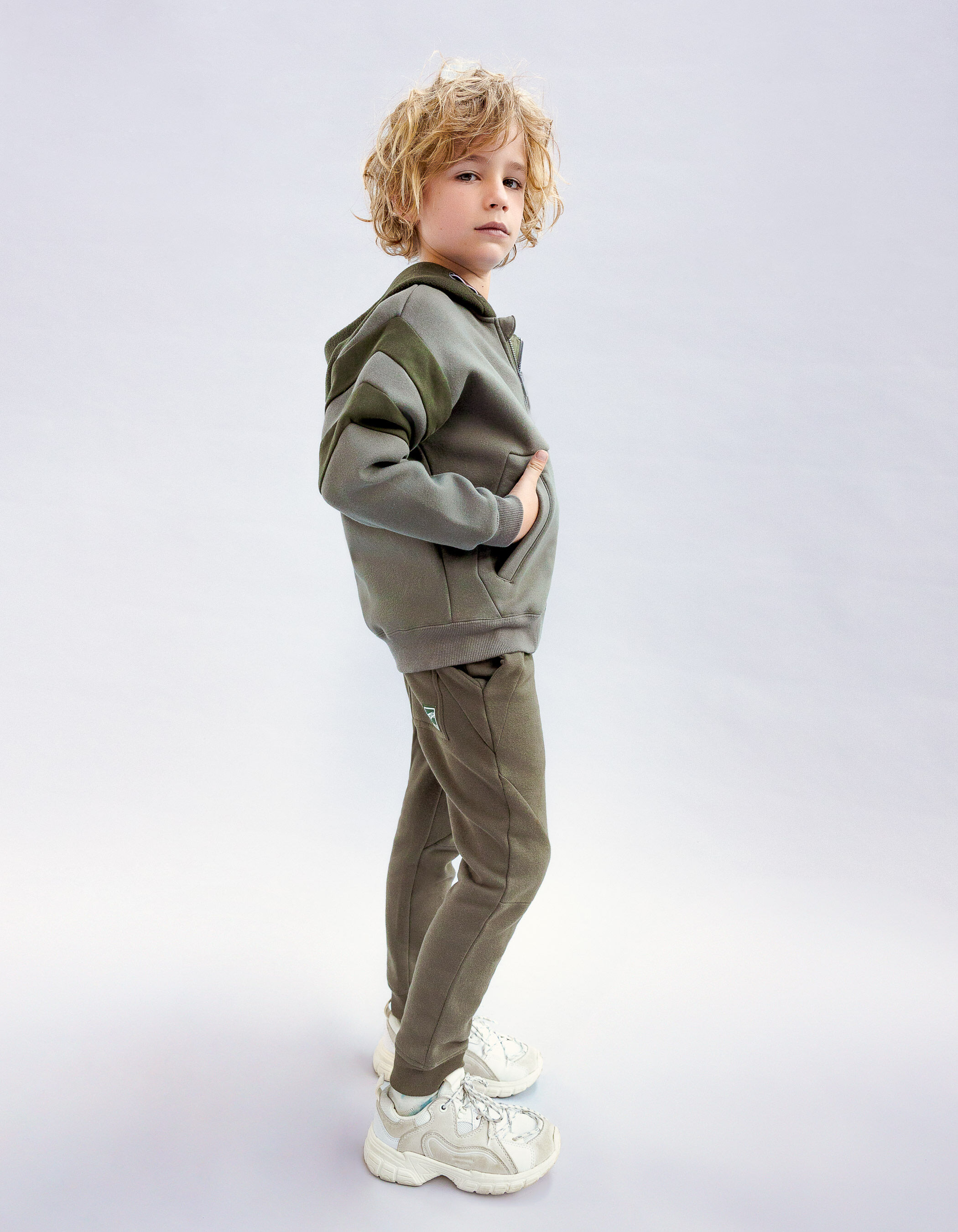 Boys khaki joggers with seaming