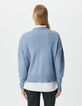 Pull oversize bleu tricot longueur cropped Femme-2