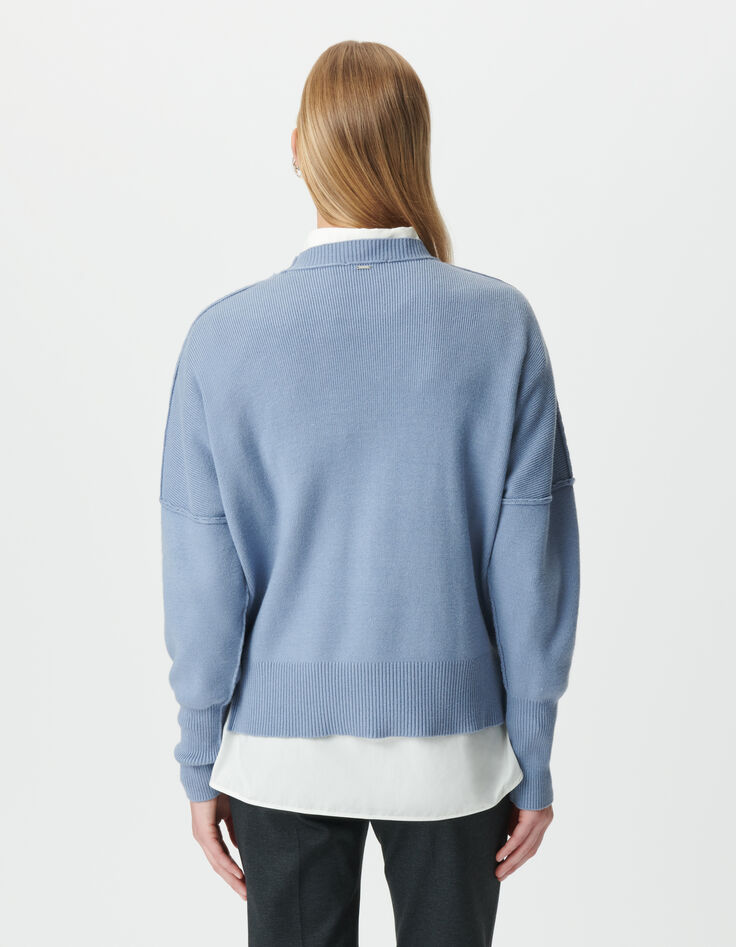 Pull oversize bleu tricot longueur cropped Femme-2
